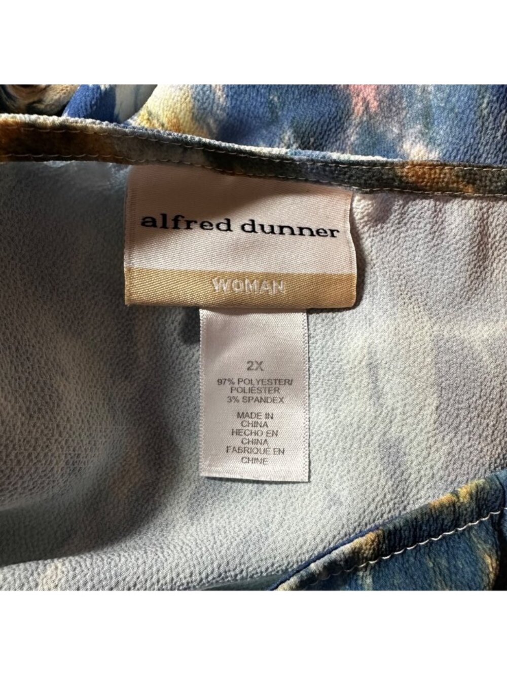 Alfred Dunner Women's Indigo Daze Tie-Dye Top 2X Blue & Yellow Polyester/Spandex - Picture 4 of 8